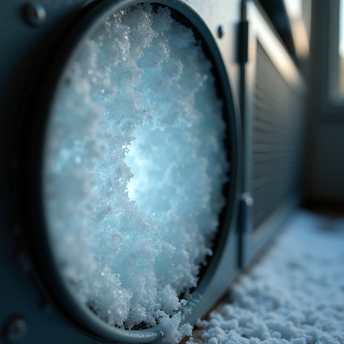 Frozen evaporator coil on an air conditioner in a humid Lake Cumberland home