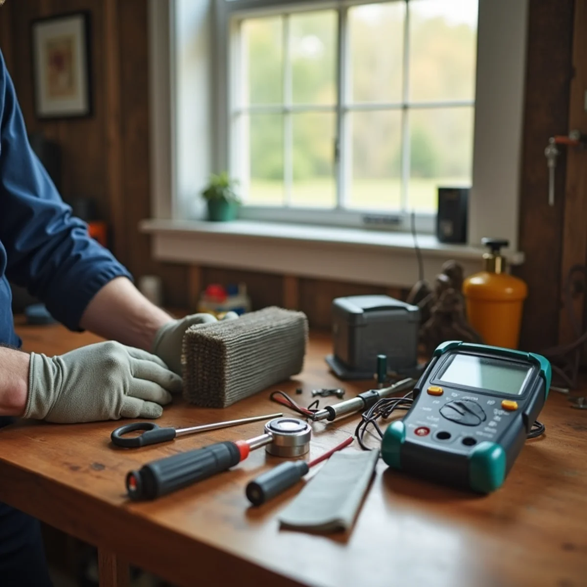 HVAC technician and tools representing heating and cooling advice for Somerset, KY homeowners