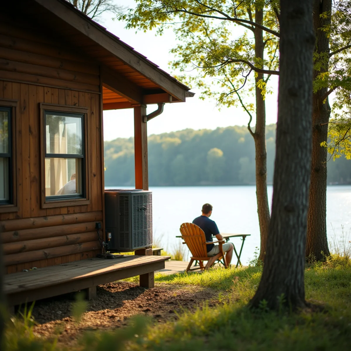 Lakeside cabin above Lake Cumberland near Burnside, KY with an outdoor AC unit